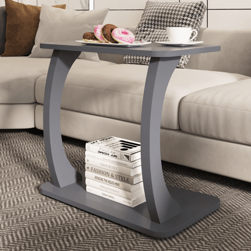 Mesa de apoio em forma de C Stattela 59x35x56 cm Cinzento en.casa
