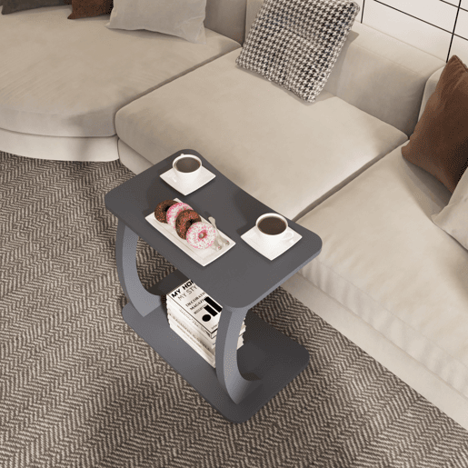 Mesa de apoio em forma de C Stattela 59x35x56 cm Cinzento en.casa