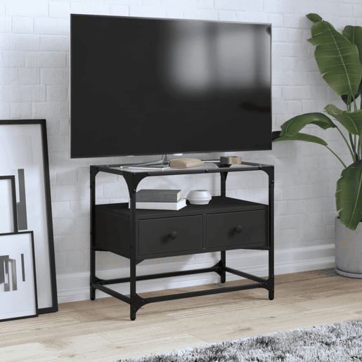 Móvel de TV - Modulo de TV - Armário de TV c tampo vidro 60x35x51 cm derivados madeira preto
