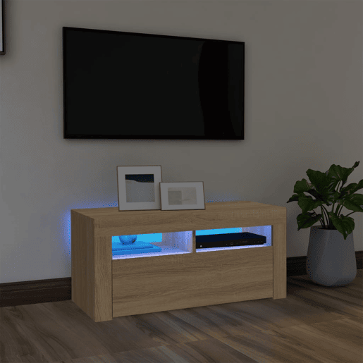 Móvel de TV - Modulo de TV - Armário de TV com luzes LED 90x35x40 cm carvalho sonoma
