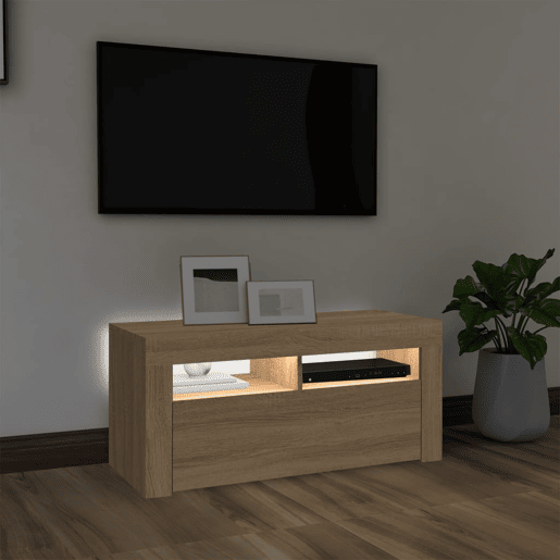 Móvel de TV - Modulo de TV - Armário de TV com luzes LED 90x35x40 cm carvalho sonoma