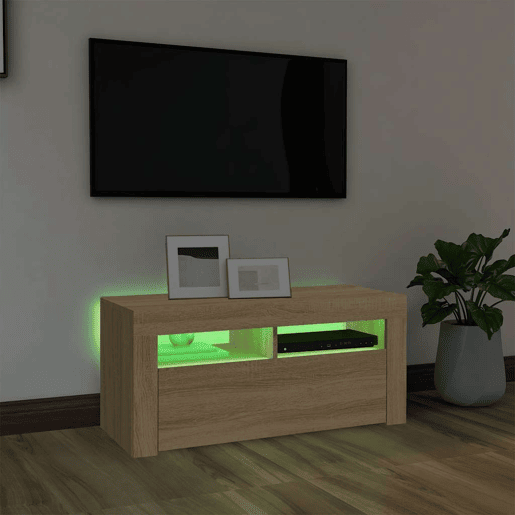 Móvel de TV - Modulo de TV - Armário de TV com luzes LED 90x35x40 cm carvalho sonoma