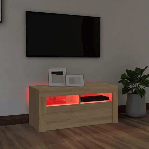 Móvel de TV - Modulo de TV - Armário de TV com luzes LED 90x35x40 cm carvalho sonoma