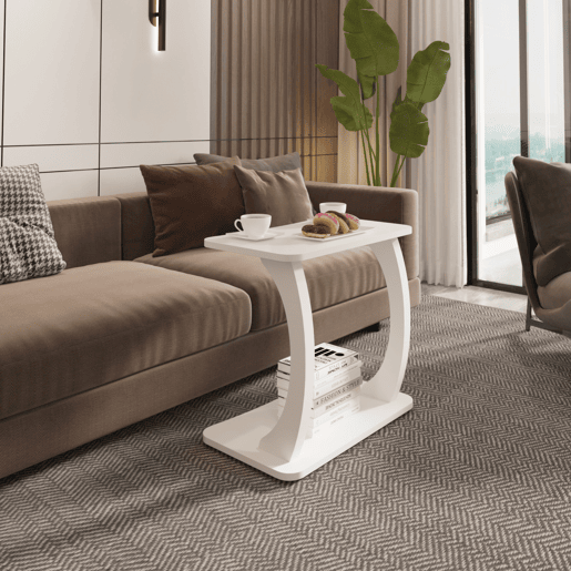 Mesa de apoio em forma de C Stattela 59x35x56 cm branco en.casa