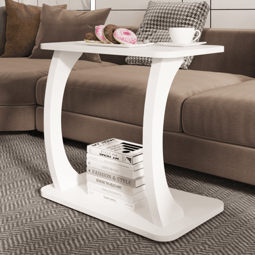 Mesa de apoio em forma de C Stattela 59x35x56 cm branco en.casa