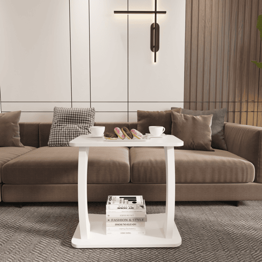 Mesa de apoio em forma de C Stattela 59x35x56 cm branco en.casa