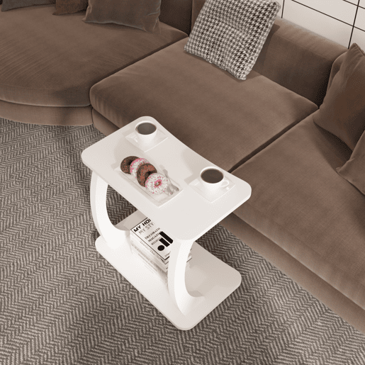 Mesa de apoio em forma de C Stattela 59x35x56 cm branco en.casa