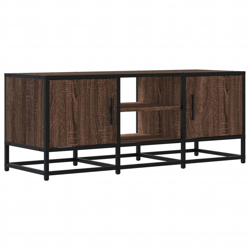 mueble tv - mesa de tv metal y madera ingenieria marron roble 100x35x41 cm