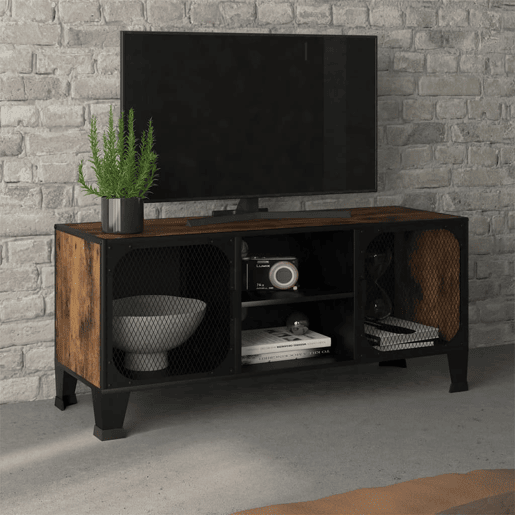 Móvel de TV - Modulo de TV - Armário de TV 105x36x47 cm metal e MDF castanho rústico