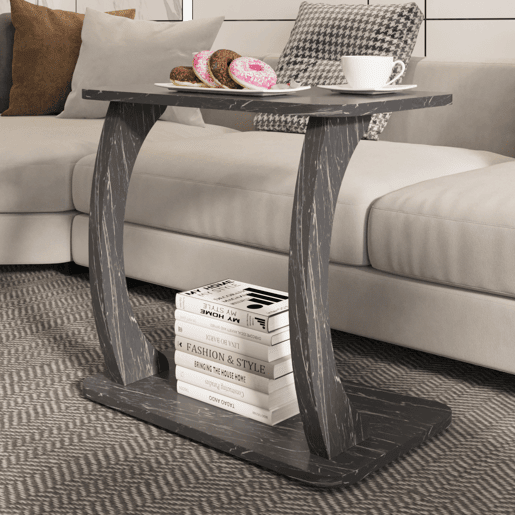 Mesa de apoio em forma de C Stattela 59x35x56 cm mármore, preto en.casa