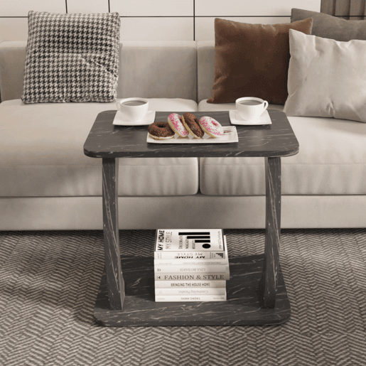 Mesa de apoio em forma de C Stattela 59x35x56 cm mármore, preto en.casa