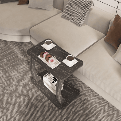 Mesa de apoio em forma de C Stattela 59x35x56 cm mármore, preto en.casa