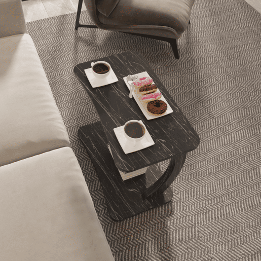 Mesa de apoio em forma de C Stattela 59x35x56 cm mármore, preto en.casa