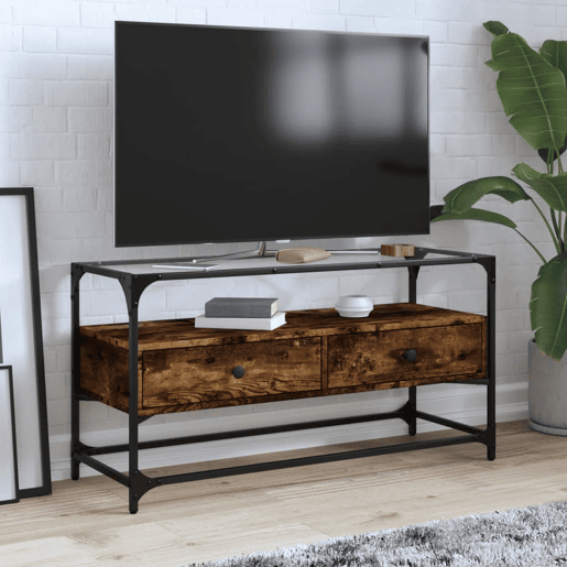 Móvel de TV - Modulo de TV - Armário de TV c tampo de vidro derivados madeira carvalho fumado