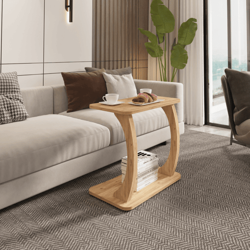 Mesa de apoio em forma de C Stattela 59x35x56 cm efeito madeira en.casa