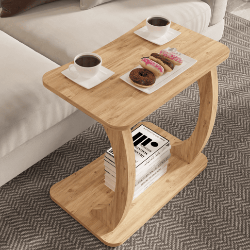 Mesa de apoio em forma de C Stattela 59x35x56 cm efeito madeira en.casa