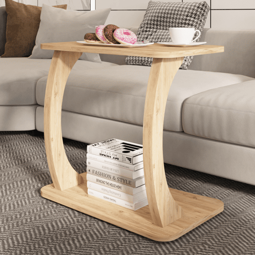 Mesa de apoio em forma de C Stattela 59x35x56 cm efeito madeira en.casa