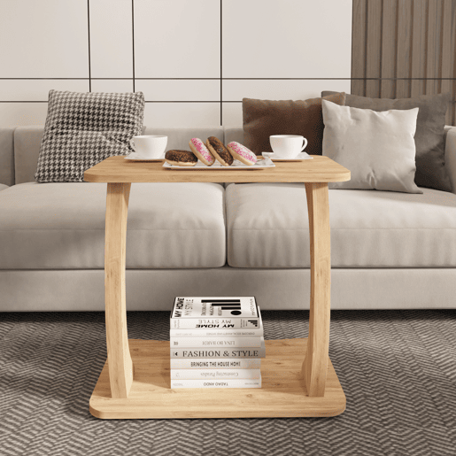 Mesa de apoio em forma de C Stattela 59x35x56 cm efeito madeira en.casa