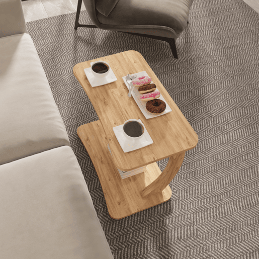 Mesa de apoio em forma de C Stattela 59x35x56 cm efeito madeira en.casa