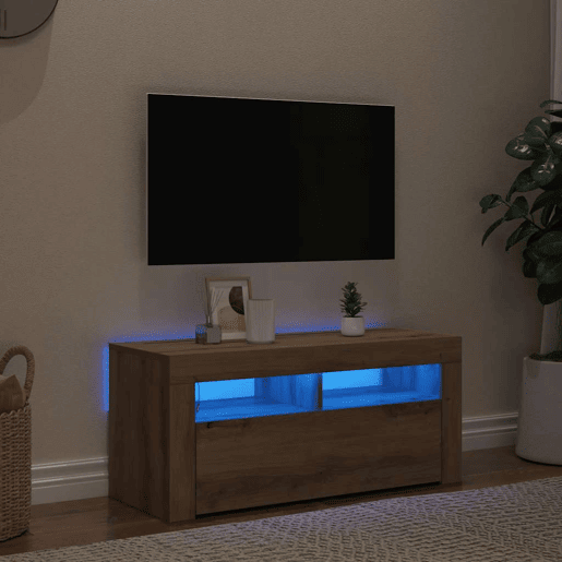 Móvel TV - Modulo de TV - Armário de TV c luzes LED derivados de madeira carvalho artisiano