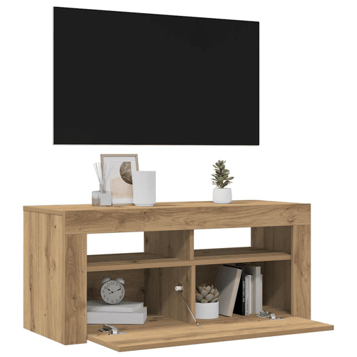 Móvel TV - Modulo de TV - Armário de TV c luzes LED derivados de madeira carvalho artisiano