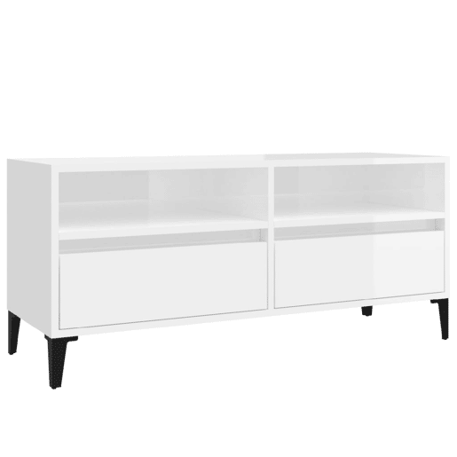 Móvel p TV, Armário de TV 100x34,5x44,5 cm derivados madeira branco brilhante