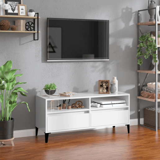 Móvel p TV, Armário de TV 100x34,5x44,5 cm derivados madeira branco brilhante