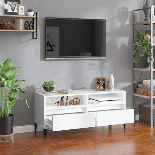 Móvel p TV, Armário de TV 100x34,5x44,5 cm derivados madeira branco brilhante