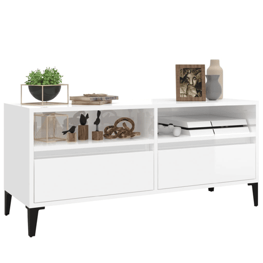 Móvel p TV, Armário de TV 100x34,5x44,5 cm derivados madeira branco brilhante
