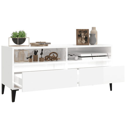 Móvel p TV, Armário de TV 100x34,5x44,5 cm derivados madeira branco brilhante