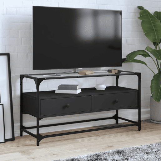 Móvel de TV - Modulo de TV - Armário de TV c tampo vidro 98x35x51 cm derivados madeira preto