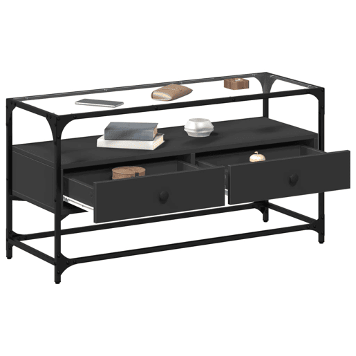 Móvel de TV - Modulo de TV - Armário de TV c tampo vidro 98x35x51 cm derivados madeira preto