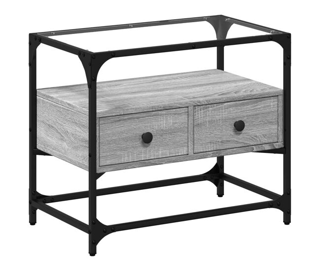 Mueble tv - mesa de tv cristal y madera ingeniería gris sonoma 60x35x51 cm
