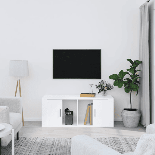Móvel para TV - Móvel de TV - Armário de TV 100x35x40 cm madeira processada branco brilhante