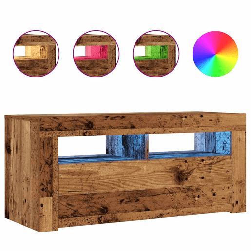 Móvel de TV - Modulo de TV - Armário de TV com luzes LED derivados de madeira madeira velha