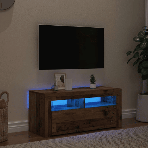 Móvel de TV - Modulo de TV - Armário de TV com luzes LED derivados de madeira madeira velha