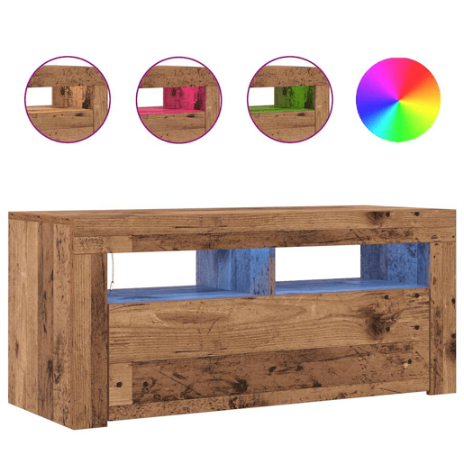 Móvel de TV - Modulo de TV - Armário de TV com luzes LED derivados de madeira madeira velha