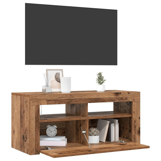 Móvel de TV - Modulo de TV - Armário de TV com luzes LED derivados de madeira madeira velha