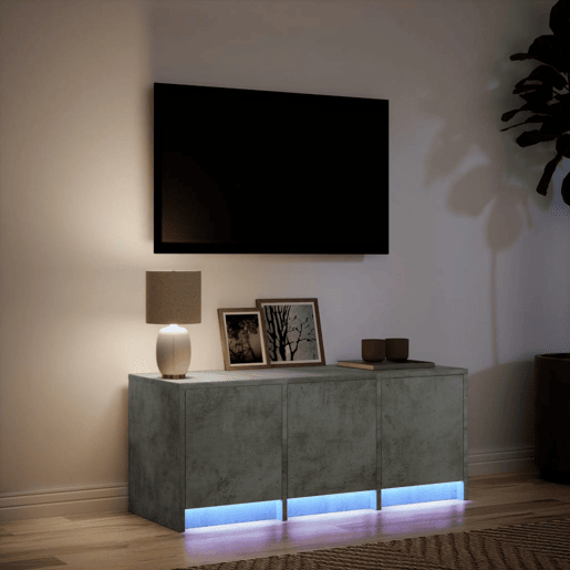 Móvel de TV - Modulo de TV - Armário de TV com luzes LED derivados de madeira cinzento cimento
