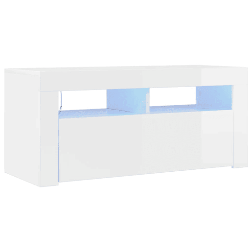 Móvel de TV - Modulo de TV - Armário de TV com luzes LED 90x35x40 cm branco brilhante