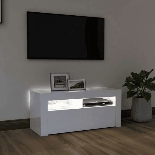 Móvel de TV - Modulo de TV - Armário de TV com luzes LED 90x35x40 cm branco brilhante