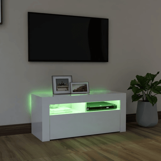 Móvel de TV - Modulo de TV - Armário de TV com luzes LED 90x35x40 cm branco brilhante