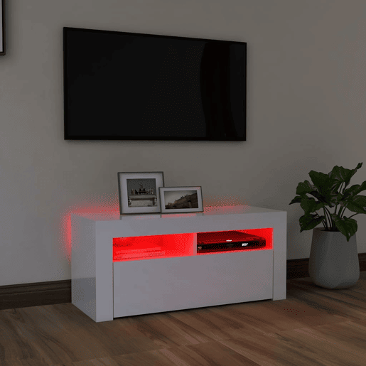 Móvel de TV - Modulo de TV - Armário de TV com luzes LED 90x35x40 cm branco brilhante