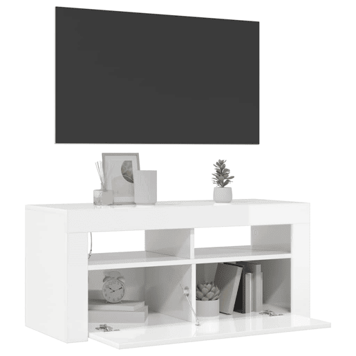 Móvel de TV - Modulo de TV - Armário de TV com luzes LED 90x35x40 cm branco brilhante