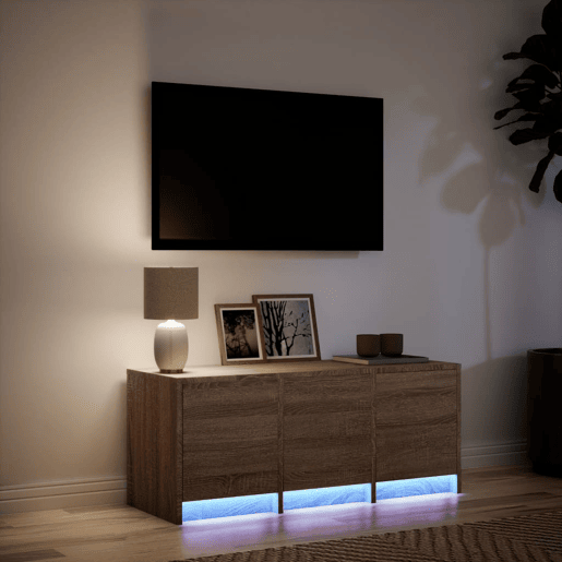 Móvel de TV - Modulo de TV - Armário de TV com luzes LED derivados madeira carvalho castanho