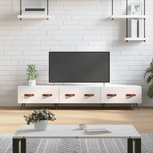 Móvel de TV - Modulo de TV - Armário de TV 150x36x30 cm derivados de madeira branco brilhante