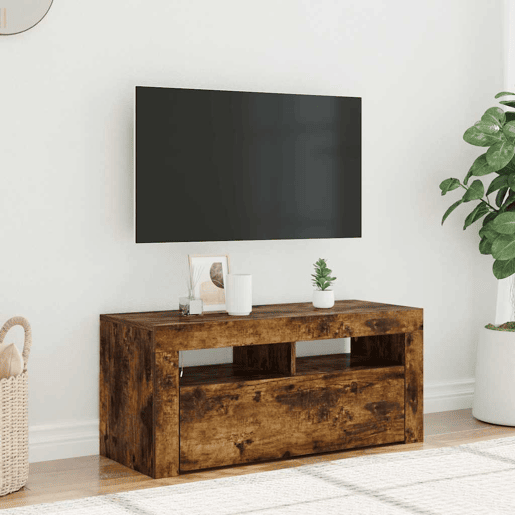 Móvel de TV - Modulo de TV - Armário de TV com luzes LED 90x35x40 cm carvalho fumado