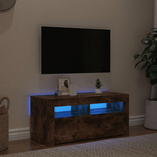 Móvel de TV - Modulo de TV - Armário de TV com luzes LED 90x35x40 cm carvalho fumado