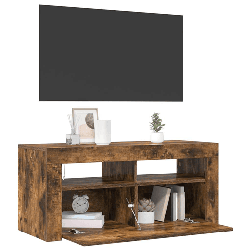 Móvel de TV - Modulo de TV - Armário de TV com luzes LED 90x35x40 cm carvalho fumado