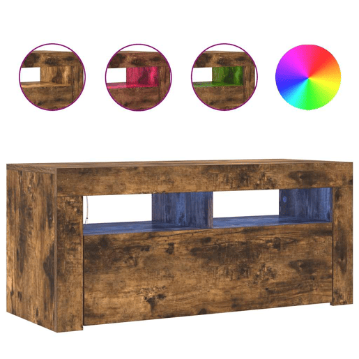 Móvel de TV - Modulo de TV - Armário de TV com luzes LED 90x35x40 cm carvalho fumado